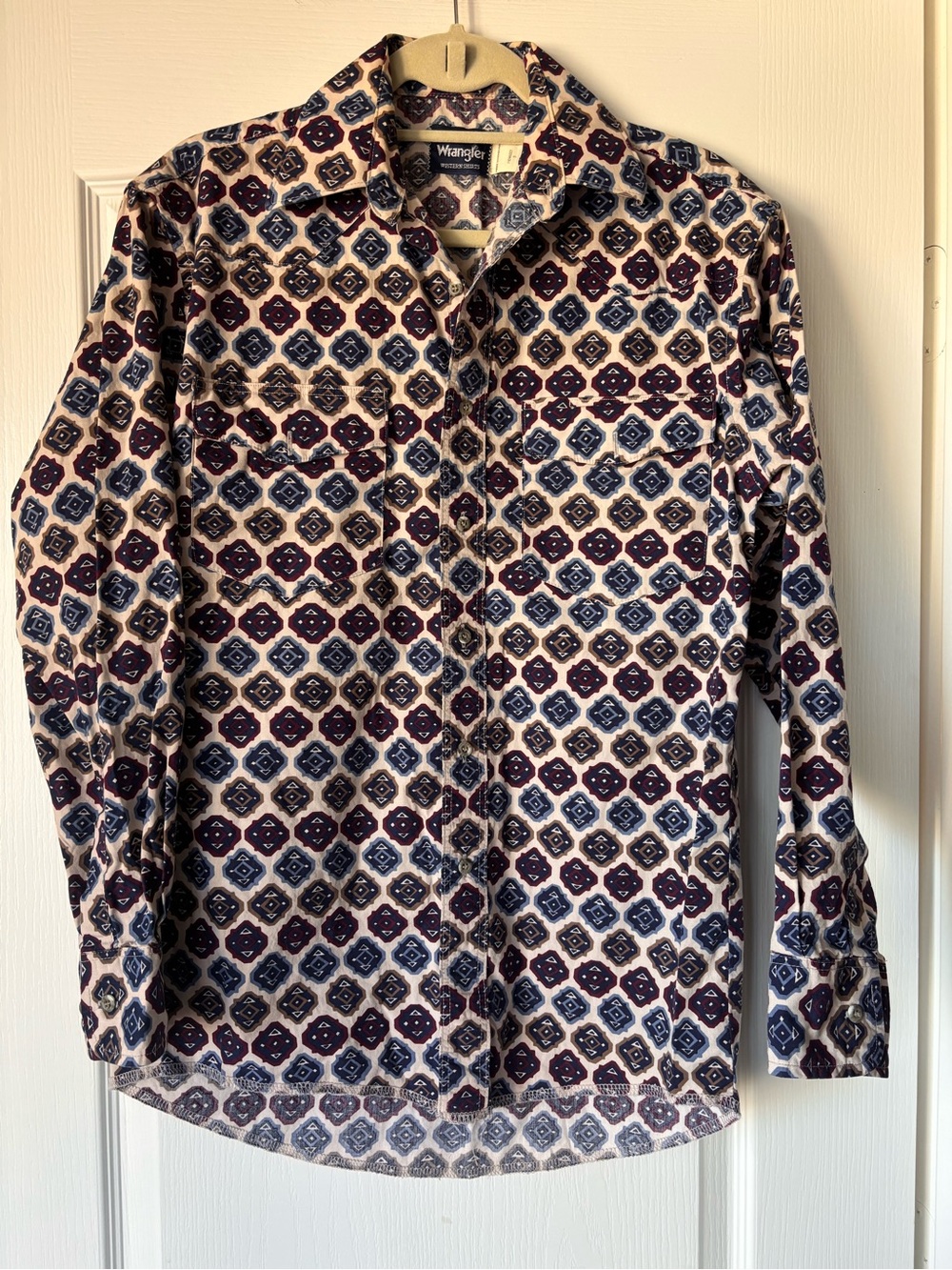 Vintage Wrangler Button Down Long Sleeve multi color geometric men’s small